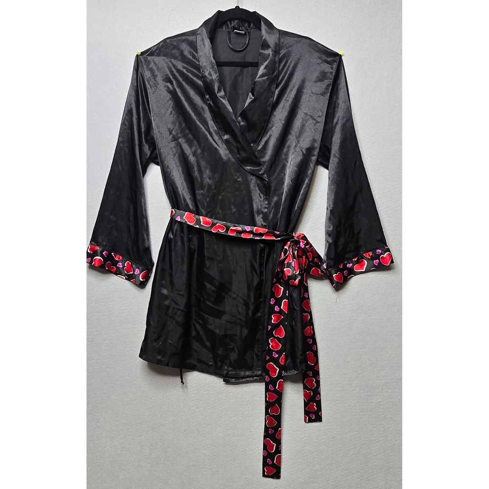 Vintage Fredericks of Hollywood Satin Kimono Shiny Robe Heart Trim Lingerie 1X